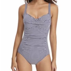NIPTUK One-Piece Swimsuit Navy White Stripes slimming 4 Boho Preppy Nautical